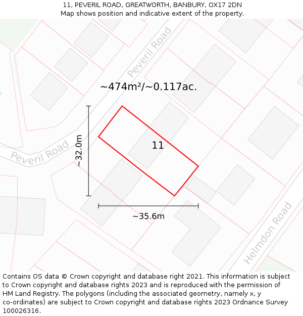 11, PEVERIL ROAD, GREATWORTH, BANBURY, OX17 2DN: Plot and title map