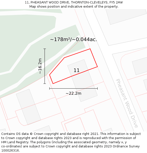 11, PHEASANT WOOD DRIVE, THORNTON-CLEVELEYS, FY5 2AW: Plot and title map