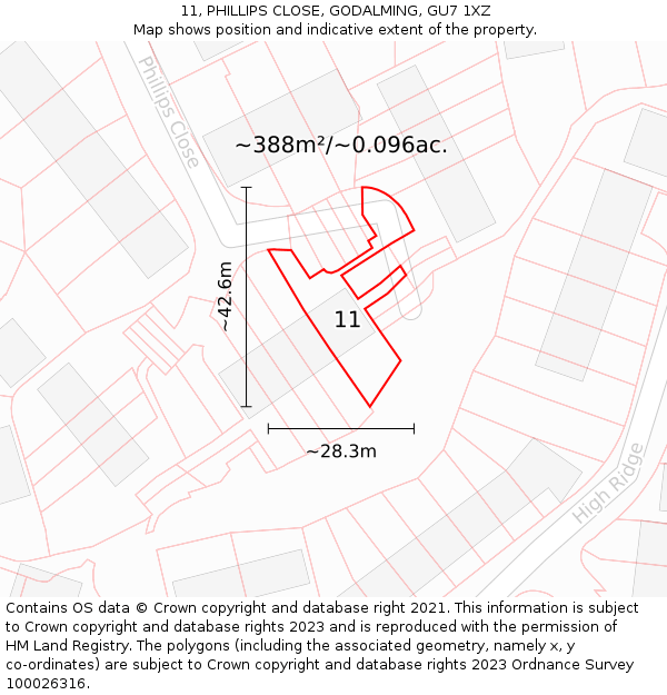 11, PHILLIPS CLOSE, GODALMING, GU7 1XZ: Plot and title map
