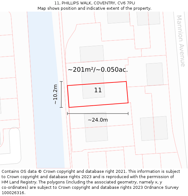 11, PHILLIPS WALK, COVENTRY, CV6 7PU: Plot and title map