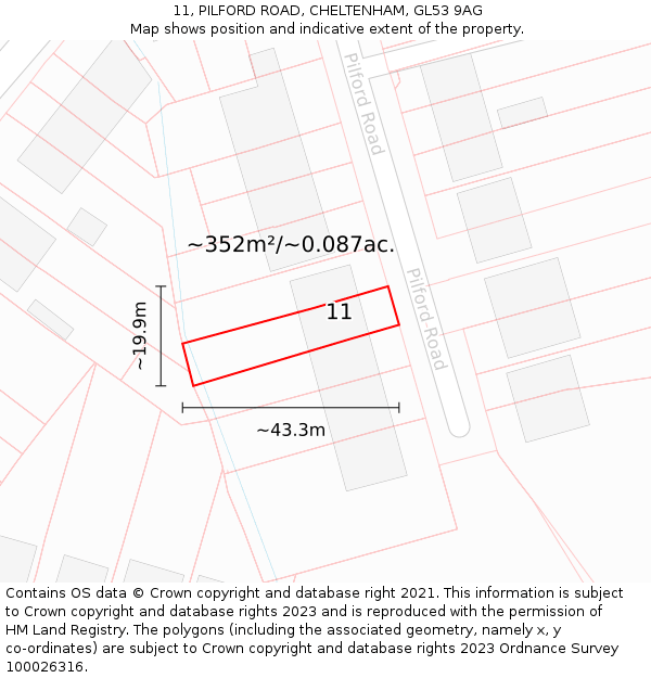 11, PILFORD ROAD, CHELTENHAM, GL53 9AG: Plot and title map