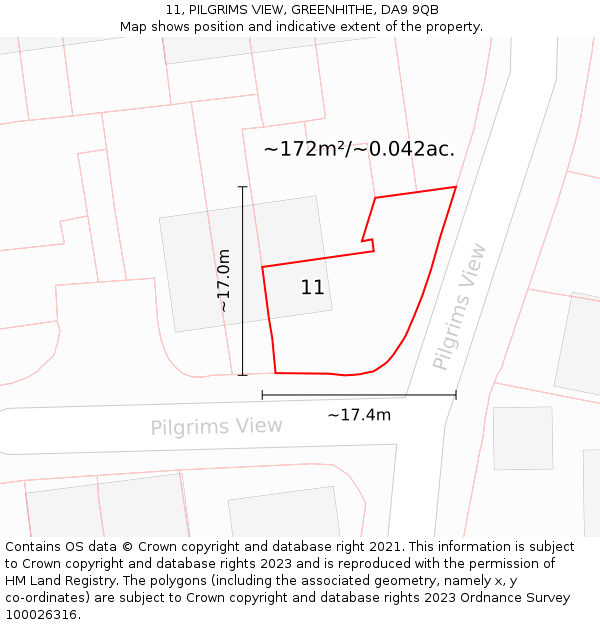 11, PILGRIMS VIEW, GREENHITHE, DA9 9QB: Plot and title map