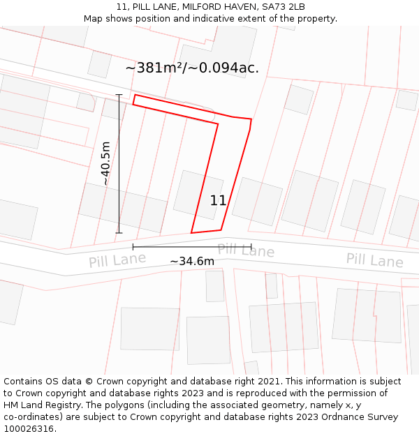 11, PILL LANE, MILFORD HAVEN, SA73 2LB: Plot and title map