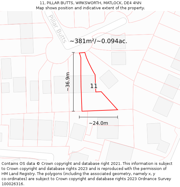 11, PILLAR BUTTS, WIRKSWORTH, MATLOCK, DE4 4NN: Plot and title map