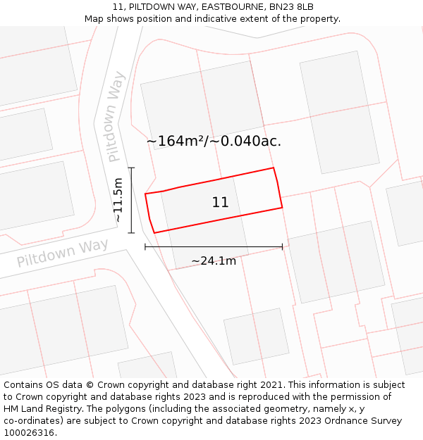 11, PILTDOWN WAY, EASTBOURNE, BN23 8LB: Plot and title map