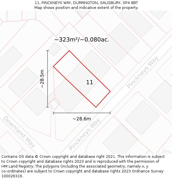 11, PINCKNEYS WAY, DURRINGTON, SALISBURY, SP4 8BT: Plot and title map