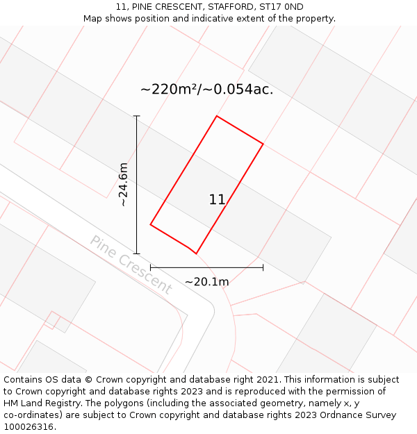 11, PINE CRESCENT, STAFFORD, ST17 0ND: Plot and title map
