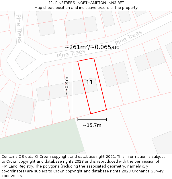 11, PINETREES, NORTHAMPTON, NN3 3ET: Plot and title map