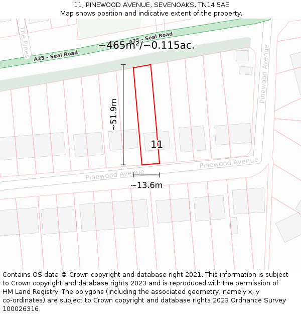 11, PINEWOOD AVENUE, SEVENOAKS, TN14 5AE: Plot and title map