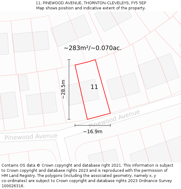 11, PINEWOOD AVENUE, THORNTON-CLEVELEYS, FY5 5EP: Plot and title map