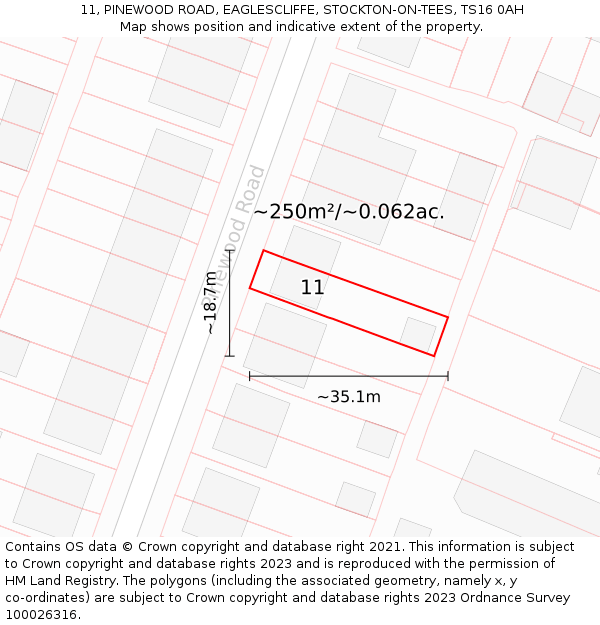 11, PINEWOOD ROAD, EAGLESCLIFFE, STOCKTON-ON-TEES, TS16 0AH: Plot and title map