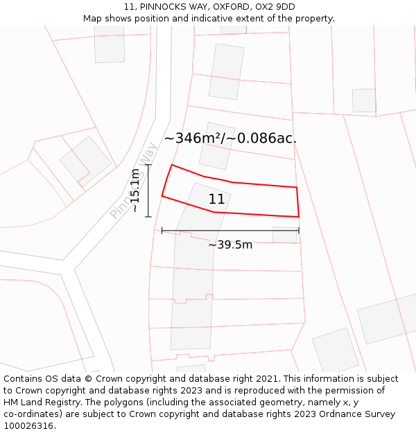 11, PINNOCKS WAY, OXFORD, OX2 9DD: Plot and title map