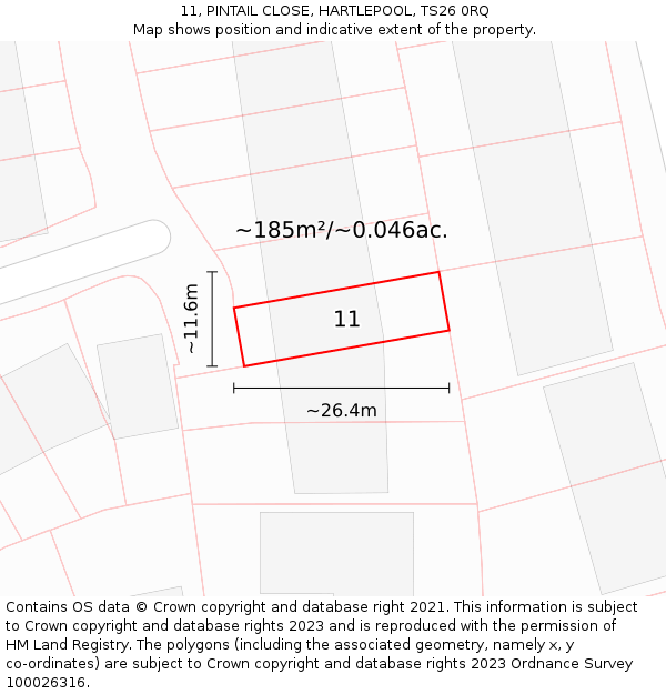 11, PINTAIL CLOSE, HARTLEPOOL, TS26 0RQ: Plot and title map