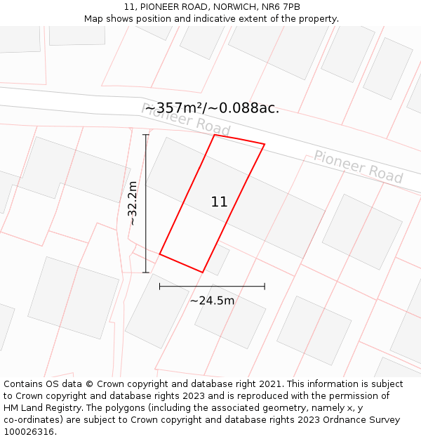 11, PIONEER ROAD, NORWICH, NR6 7PB: Plot and title map