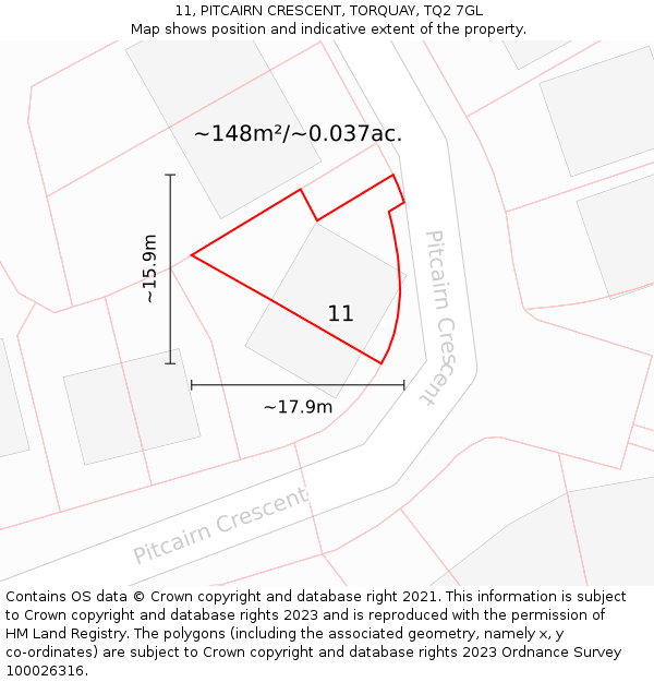 11, PITCAIRN CRESCENT, TORQUAY, TQ2 7GL: Plot and title map