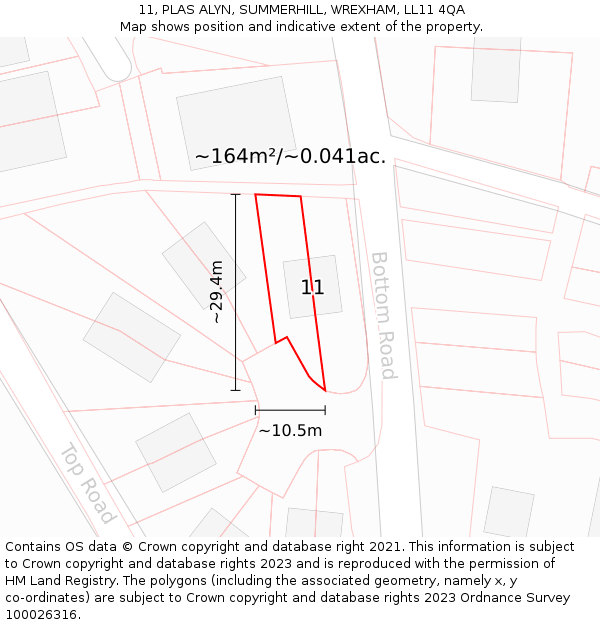 11, PLAS ALYN, SUMMERHILL, WREXHAM, LL11 4QA: Plot and title map