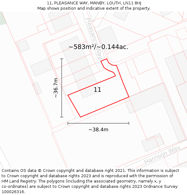 11, PLEASANCE WAY, MANBY, LOUTH, LN11 8HJ: Plot and title map