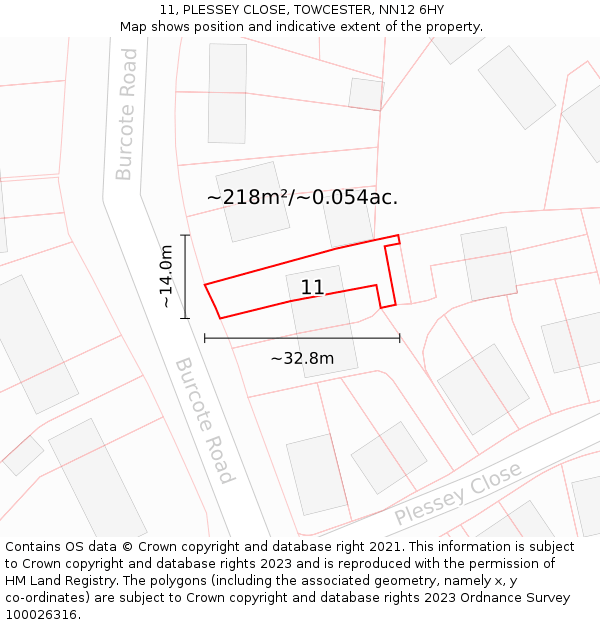 11, PLESSEY CLOSE, TOWCESTER, NN12 6HY: Plot and title map