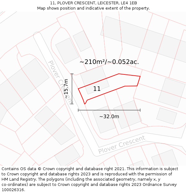 11, PLOVER CRESCENT, LEICESTER, LE4 1EB: Plot and title map