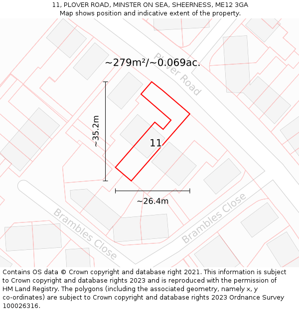 11, PLOVER ROAD, MINSTER ON SEA, SHEERNESS, ME12 3GA: Plot and title map