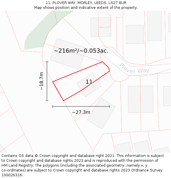 11, PLOVER WAY, MORLEY, LEEDS, LS27 8UR: Plot and title map
