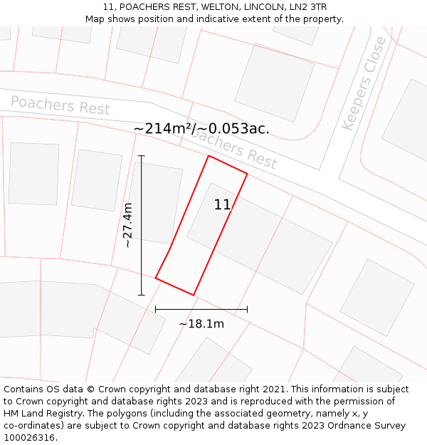 11, POACHERS REST, WELTON, LINCOLN, LN2 3TR: Plot and title map
