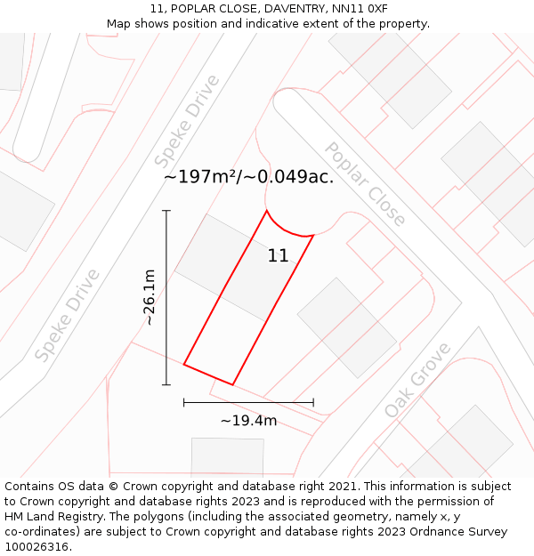 11, POPLAR CLOSE, DAVENTRY, NN11 0XF: Plot and title map