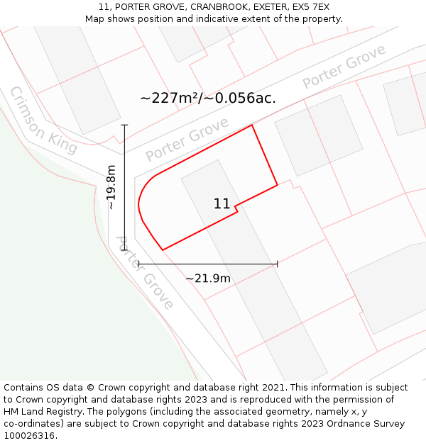 11, PORTER GROVE, CRANBROOK, EXETER, EX5 7EX: Plot and title map