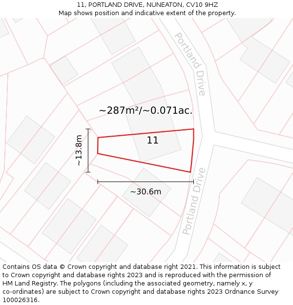 11, PORTLAND DRIVE, NUNEATON, CV10 9HZ: Plot and title map
