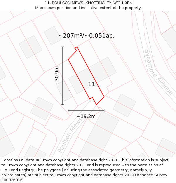 11, POULSON MEWS, KNOTTINGLEY, WF11 0EN: Plot and title map