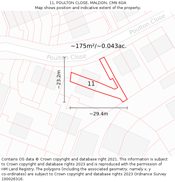11, POULTON CLOSE, MALDON, CM9 6GA: Plot and title map