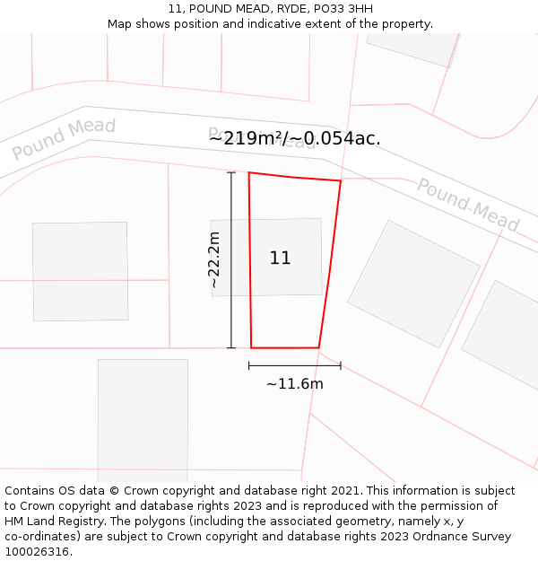 11, POUND MEAD, RYDE, PO33 3HH: Plot and title map