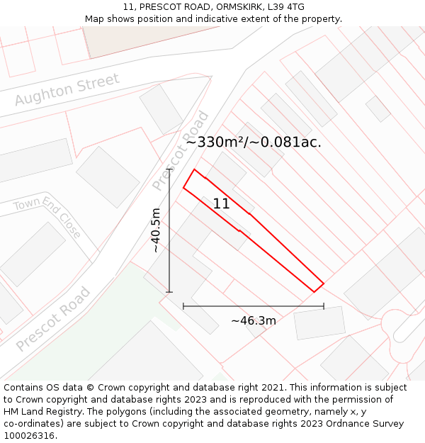 11, PRESCOT ROAD, ORMSKIRK, L39 4TG: Plot and title map