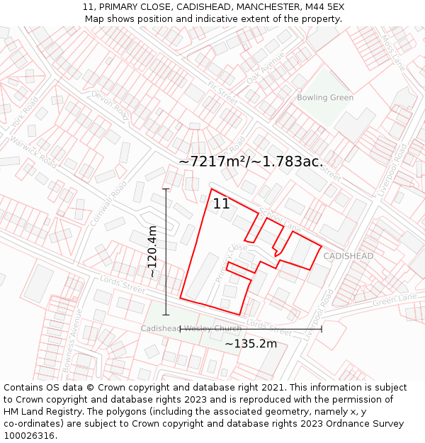 11, PRIMARY CLOSE, CADISHEAD, MANCHESTER, M44 5EX: Plot and title map