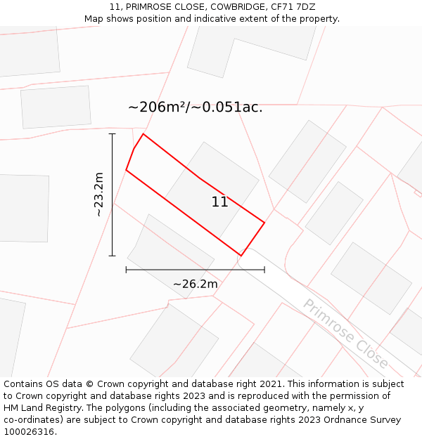 11, PRIMROSE CLOSE, COWBRIDGE, CF71 7DZ: Plot and title map