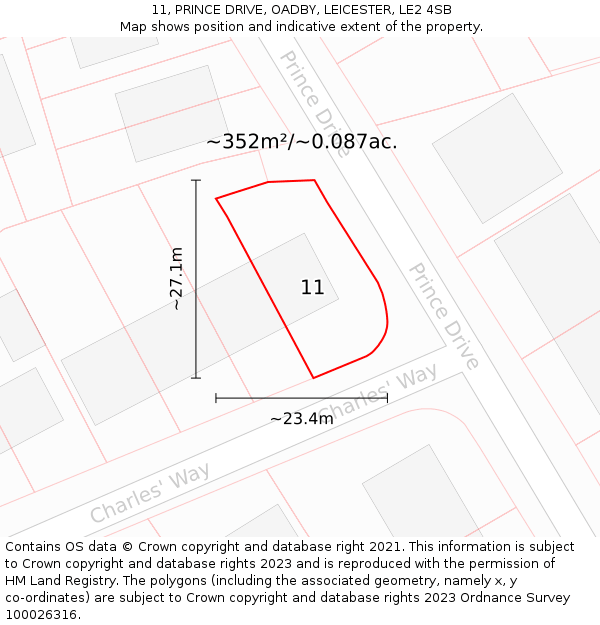 11, PRINCE DRIVE, OADBY, LEICESTER, LE2 4SB: Plot and title map