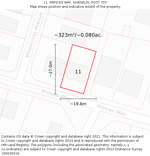 11, PRINCES WAY, SHANKLIN, PO37 7DY: Plot and title map