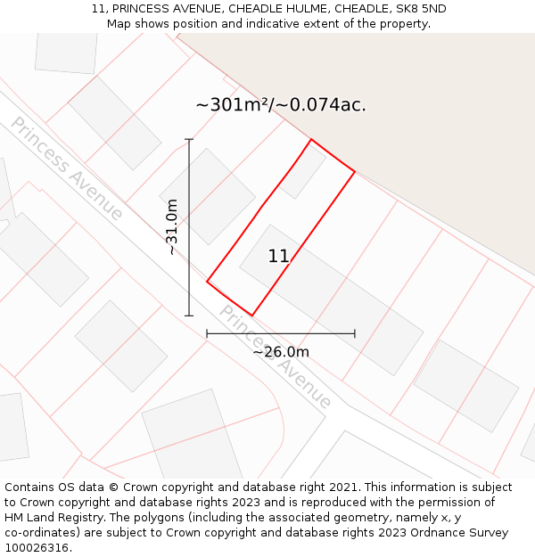 11, PRINCESS AVENUE, CHEADLE HULME, CHEADLE, SK8 5ND: Plot and title map