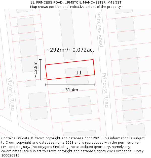 11, PRINCESS ROAD, URMSTON, MANCHESTER, M41 5ST: Plot and title map