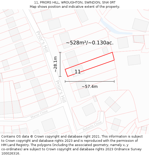 11, PRIORS HILL, WROUGHTON, SWINDON, SN4 0RT: Plot and title map