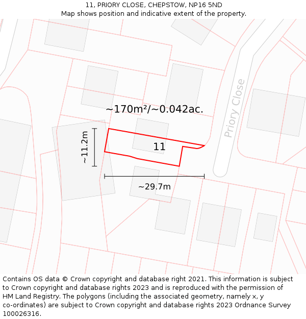 11, PRIORY CLOSE, CHEPSTOW, NP16 5ND: Plot and title map