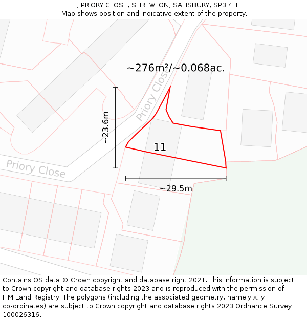 11, PRIORY CLOSE, SHREWTON, SALISBURY, SP3 4LE: Plot and title map