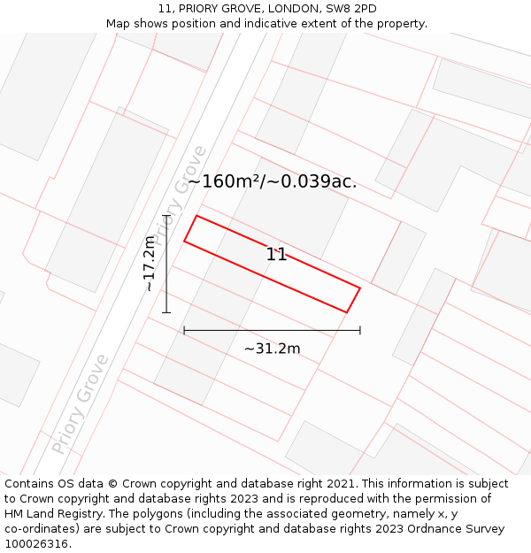 11, PRIORY GROVE, LONDON, SW8 2PD: Plot and title map
