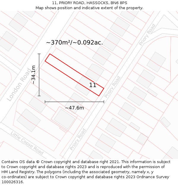 11, PRIORY ROAD, HASSOCKS, BN6 8PS: Plot and title map