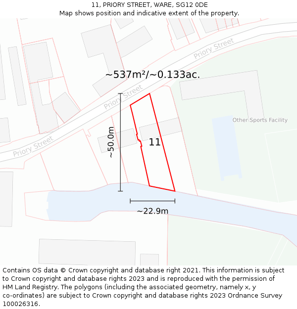 11, PRIORY STREET, WARE, SG12 0DE: Plot and title map