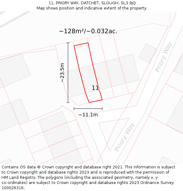 11, PRIORY WAY, DATCHET, SLOUGH, SL3 9JQ: Plot and title map