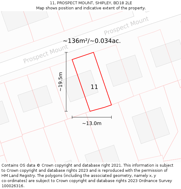 11, PROSPECT MOUNT, SHIPLEY, BD18 2LE: Plot and title map