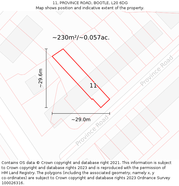11, PROVINCE ROAD, BOOTLE, L20 6DG: Plot and title map