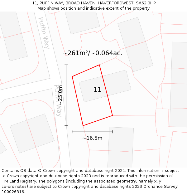 11, PUFFIN WAY, BROAD HAVEN, HAVERFORDWEST, SA62 3HP: Plot and title map