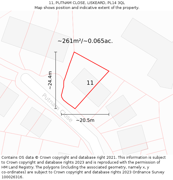 11, PUTNAM CLOSE, LISKEARD, PL14 3QL: Plot and title map